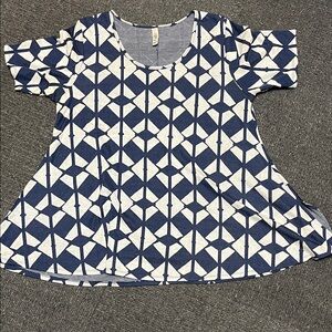 Navy and White Geometric A-Line Top
